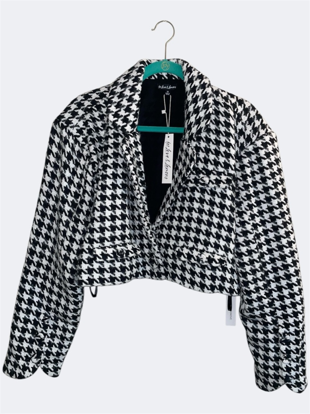 For Love and Lemons Bonnie Cropped Black and White Houndstooth Blazer